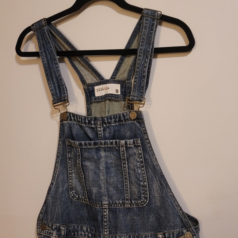 Pistola Dark Wash Denim Distressed Boyfriend Oversized Overalls Size M - Picture 3 of 4